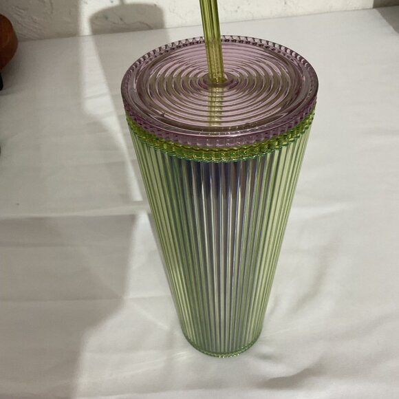 Starbucks Iridescent Green & Pink Reusable Cold Cup Tumbler With Lid & Straw 24 - Picture 3 of 4